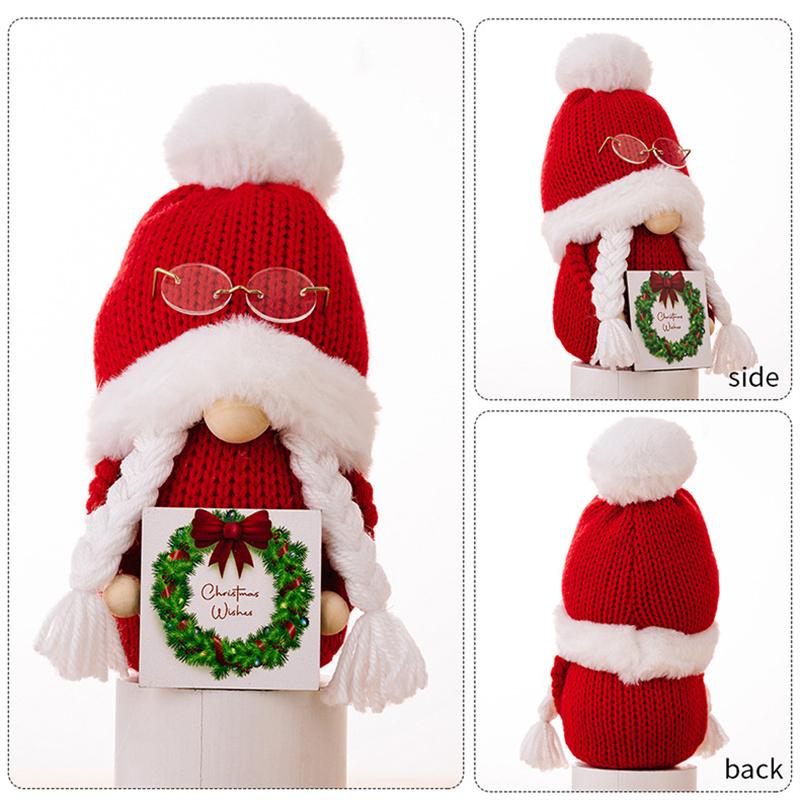 New Red Cute Gnome Doll Christmas Hairball Knitted Hat Dwarf Faceless Doll Boy Girl Forest Old Man Christmas Decor Xmas Ornament