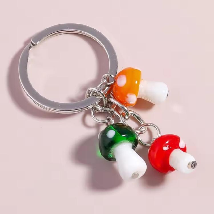 Charm Alloy Mushroom Keychain With Handmade Glass Detail Suitable For Any Occasion