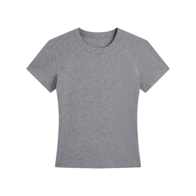 Shoulder Short Sleeved T-shirt for Women, French Round Neck Short Style, Elastic Slim Fit, Spicy Girl Style, Slimming Short Top for Women
