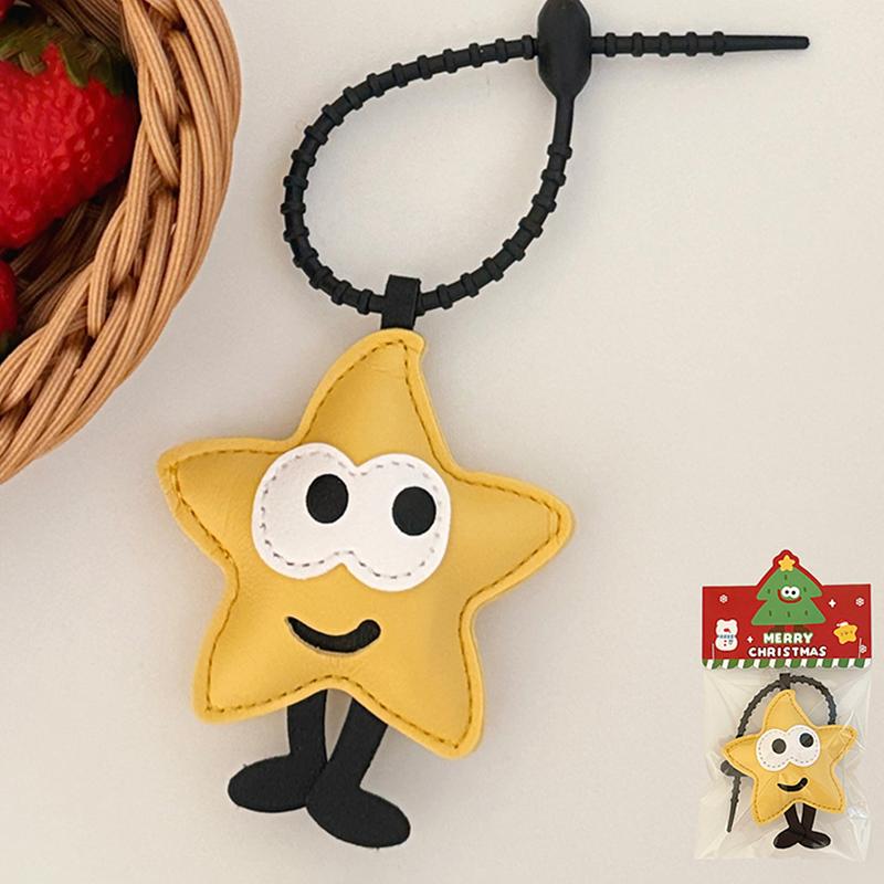 Cute Cartoon Christmas Tree Star Keychain Creative Pu Leather Keyring Backpack Pendant Key Hanging Decoration Xmas Gifts