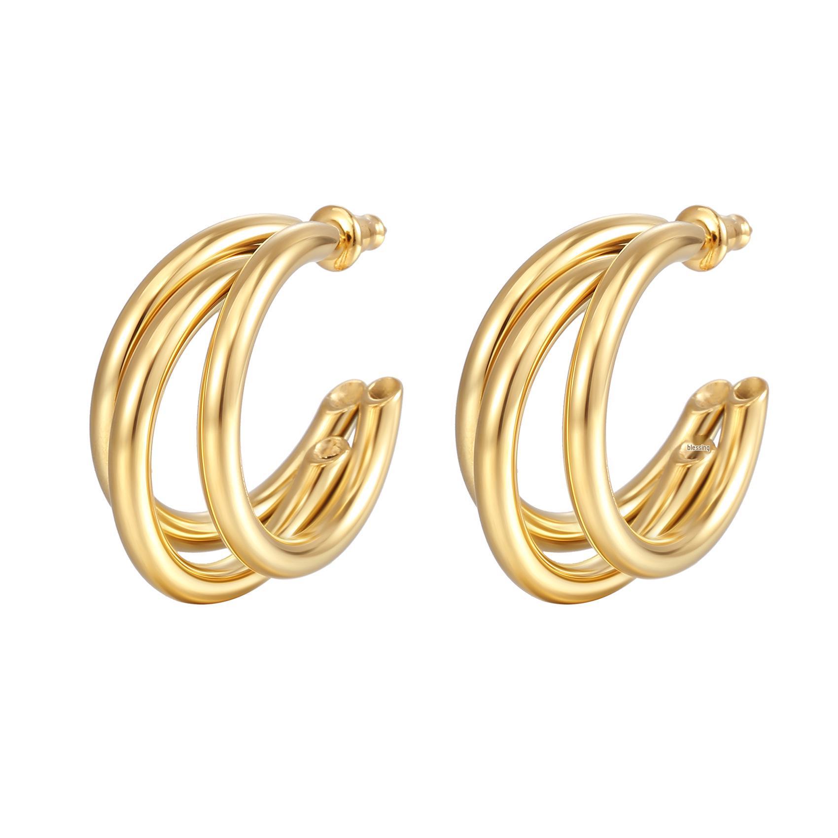 

Gold Geometric Multi-Layer Titanium Hoop Earrings