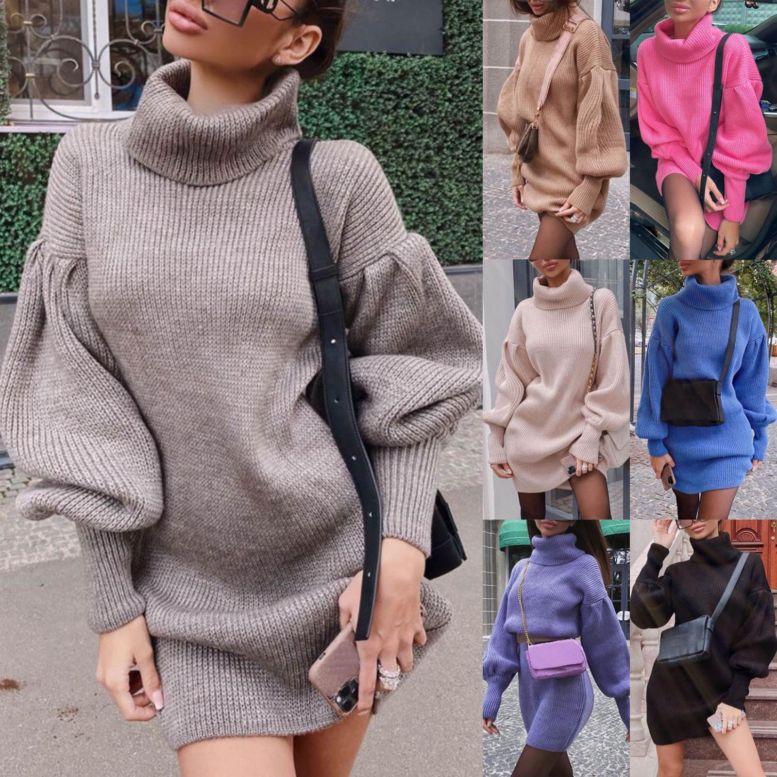 

Модное женское повседневное платье-свитер с однотонным рукавом и длинными рукавами