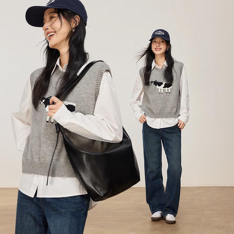 VICTORIA&VERA Women's Cartoon Cow Jacquard Vest