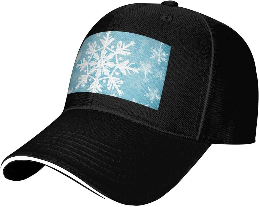 Snowflake Winter Print Baseball Cap Polyester Casual Adjustable Sun Protection Unisex Adult Trucker Hat