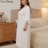 Plus Size Solid Color Lace Half Sleeve Nightgown Loose Home Dress Sexy Simple Women Pajamas for Spring Summer