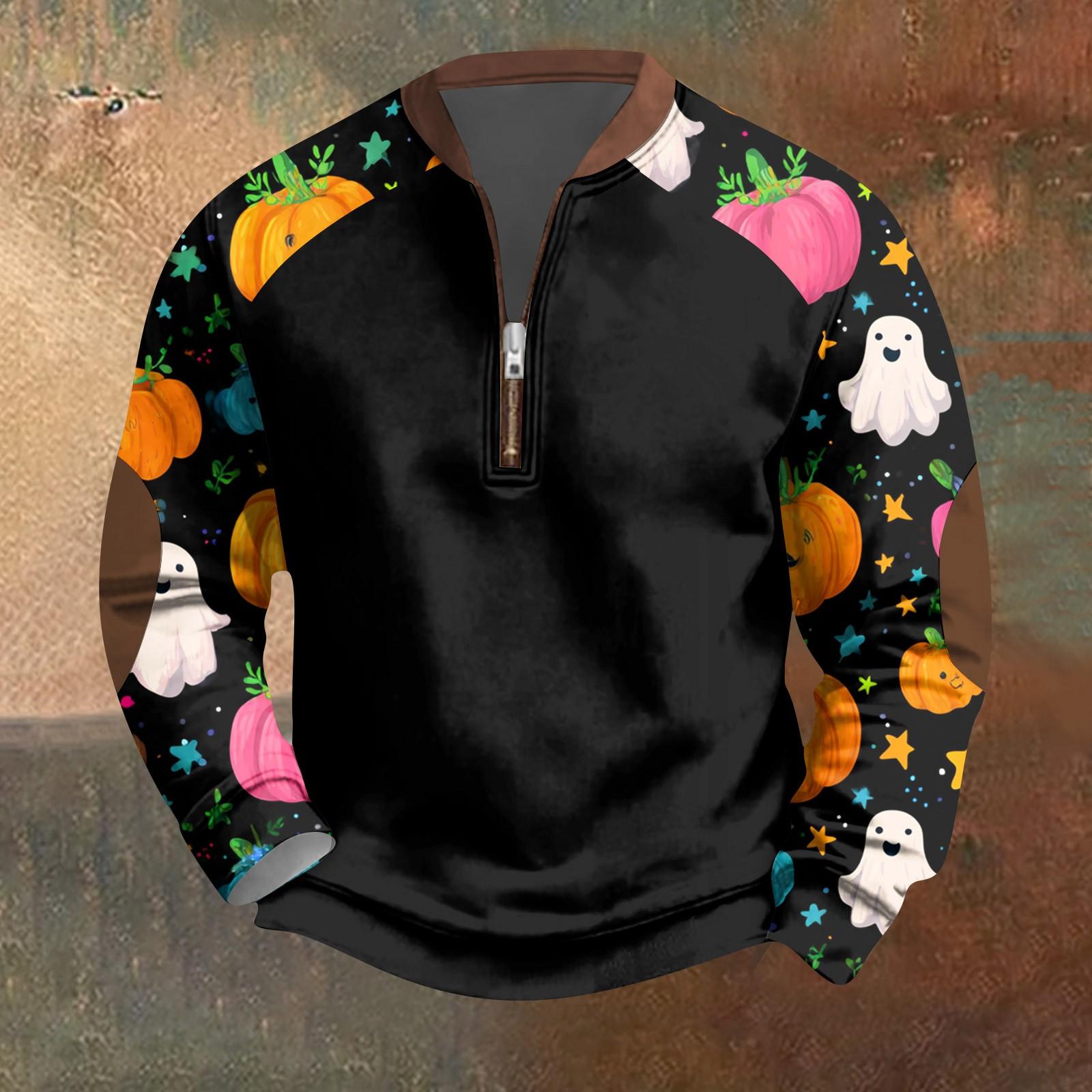 

Halloween Print - Men s Loose, Casual, Versatile Round-neck Multi-color Pullover Hoodie L