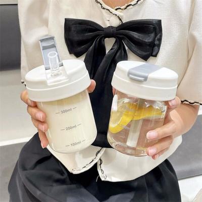 Cute With 300ml Tick Mark Straw Water Cups Plastic Small Size Coffee Milk Bottles Water Bottle Outdoor