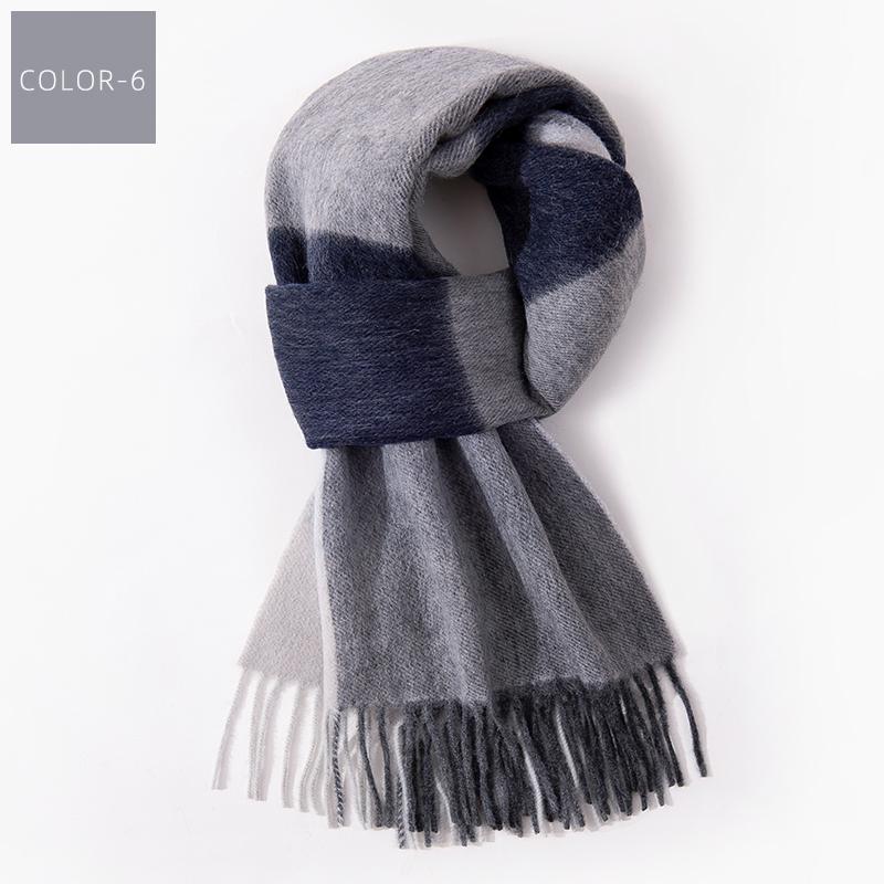 100% Wool Long Scarf Men Winter Warm Neck Scarves Classic Business Plaid Blue Scarf Shawls Luxury Striped  Foulard Hommes