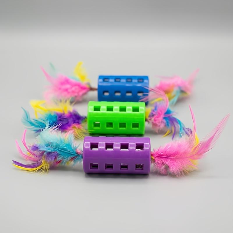 

3Pcs Artificial Feather Roller Cat Toy Interactive Simulation Toy with Built-in Bell No Battery Needed Stress Relief for Cats