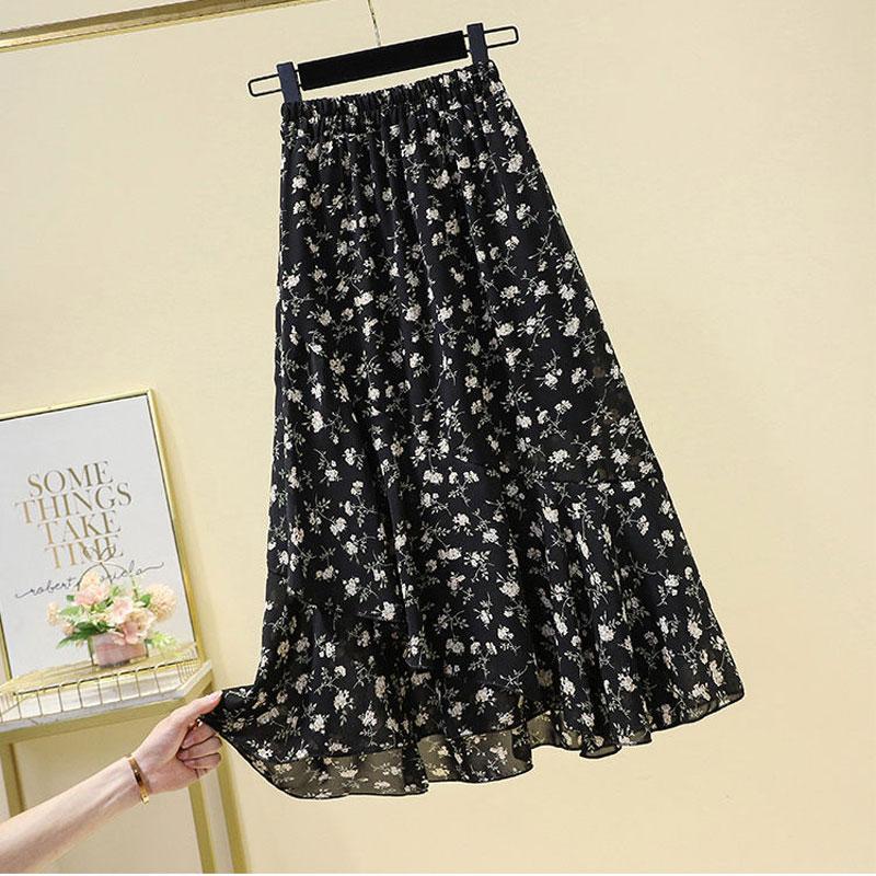 Fashion Ruffles Asymmetrical Midi Skirts Women's Clothing Prairie Chic Broken Flowers Spring Summer Vintage High Waist Skirts