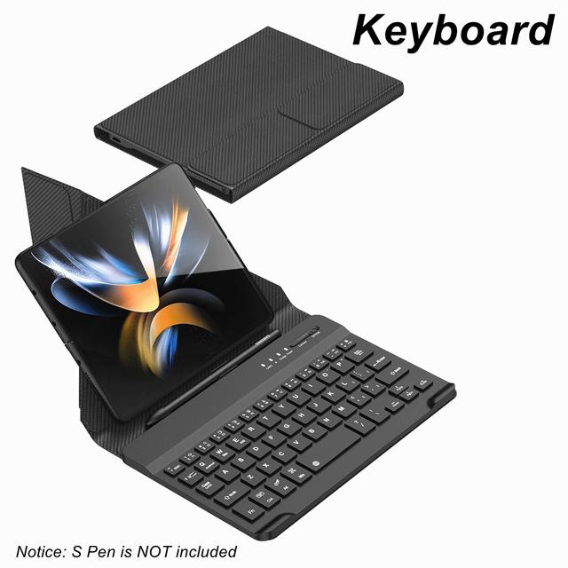 For Samsung Galaxy Z Fold 4 3 Magnetic Wirless Keyboard With Folding Leather Flip Stand S Pen Slot Holder Hard Cover (No S Pen )