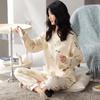Women's Cute Simple Style Long Sleeve & Pants Imitation Cotton Pajama Set for Spring and Autumn