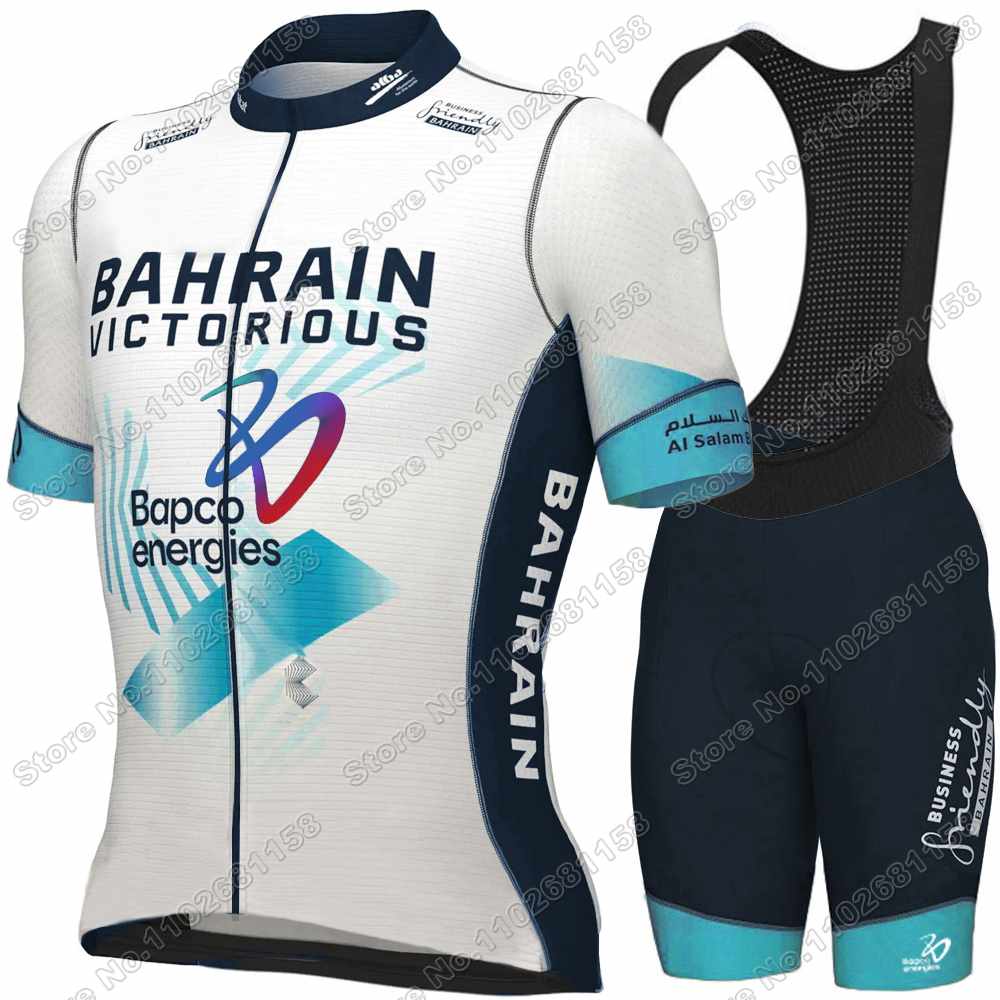 Team Bahrain-Victorious Cycling Jersey Set White Summer Cycling Clothing Men Kit Road Bike Shirt Suit Bicycle Bib Shorts
