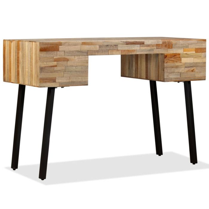 Bureau Teck de récupération massif - VIDAXL - Vintage - Marron - 110 x 50 x 76 cm