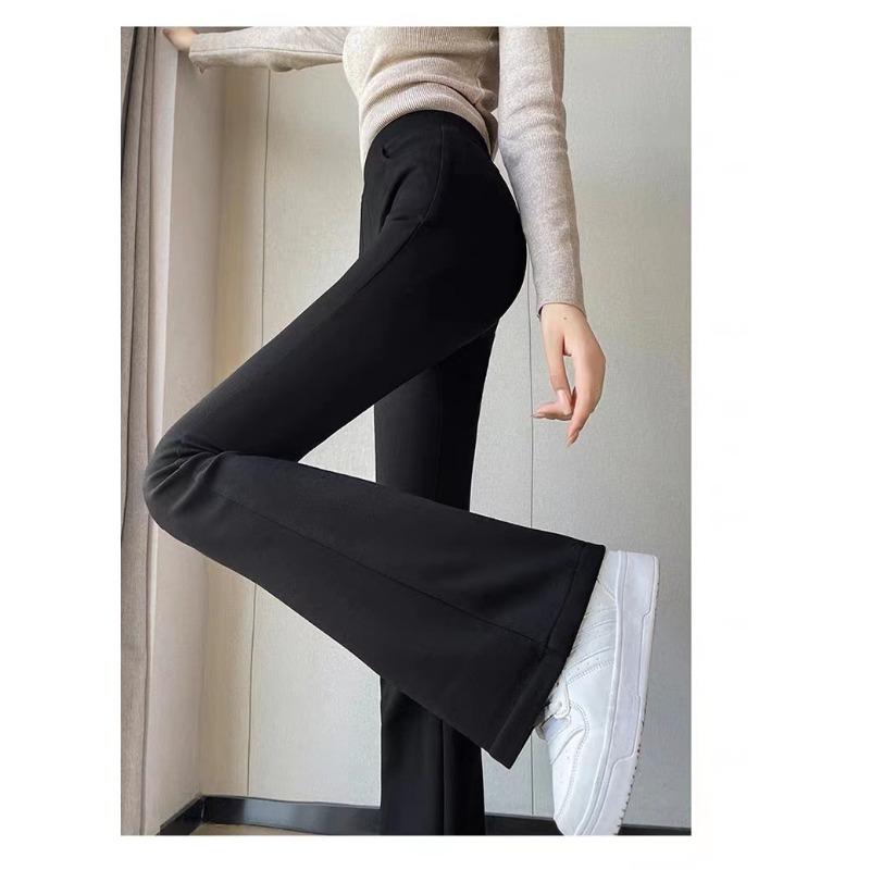 Women Solid High Waist Thick Fleece Flared Casual Long Pants