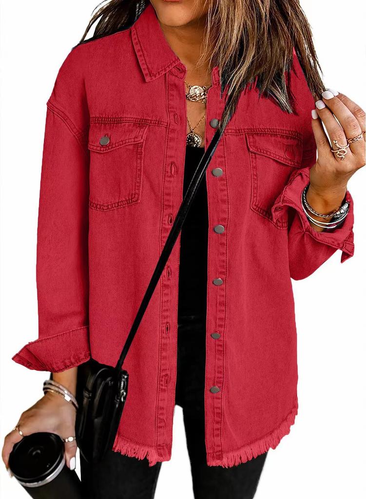Neue gewaschene Denim-Hemdjacke Damen Herbst und Winter Persönlichkeit Streetstyle Kanten Saum Jacke Damen