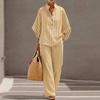 Women Loose Fit Casual Striped Linen Two Piece Set Shirt and Pants Comfortable Relaxed Fit Lightweight Summer Outfit