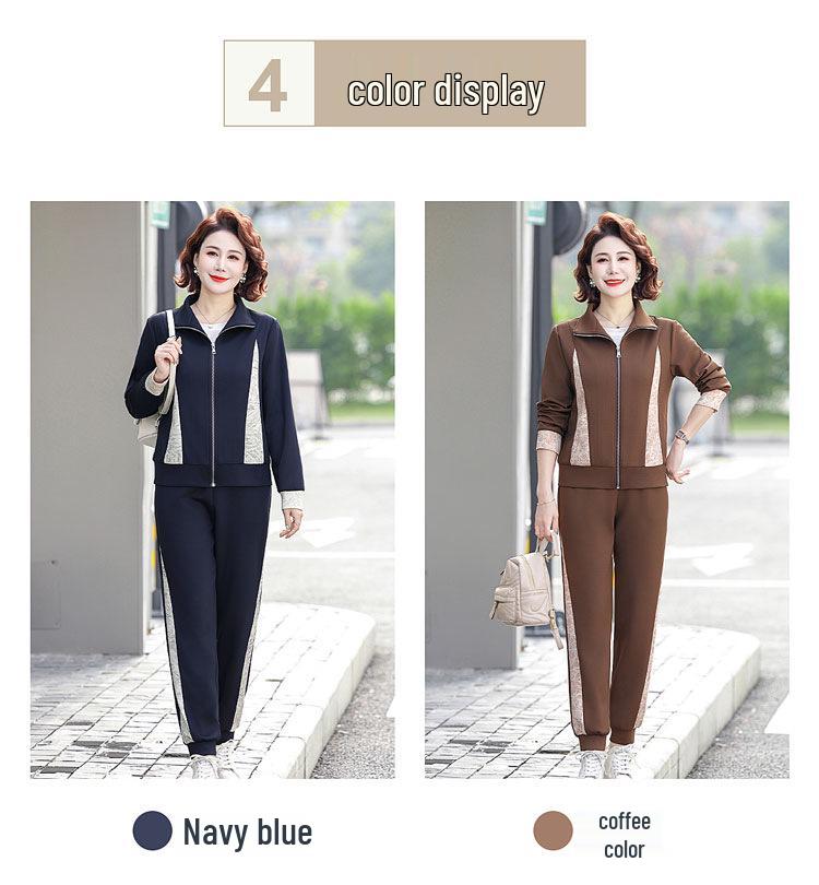 2024 Fashionable Spring & Autumn Tracksuit: Stylish Two-Piece Casual Set for Middle-Aged Moms