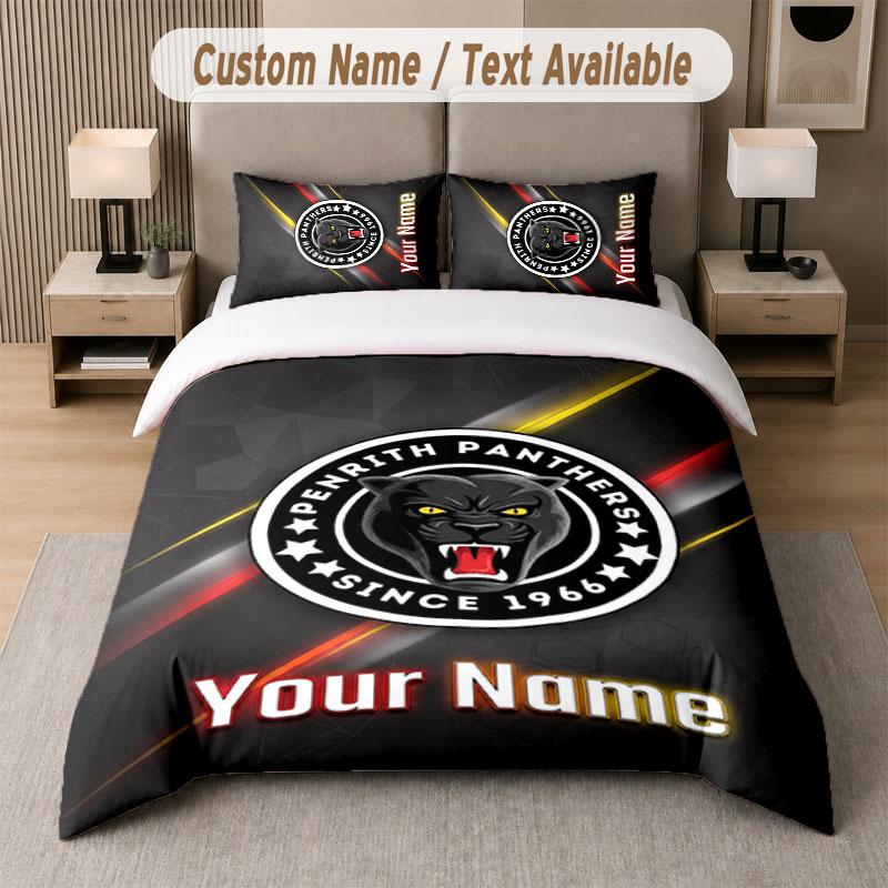 Custom Bedding Set Penrith Panthers Pattern, Print Name Text 1 Duvet Cover plus 2 Pillowcases Home Textile