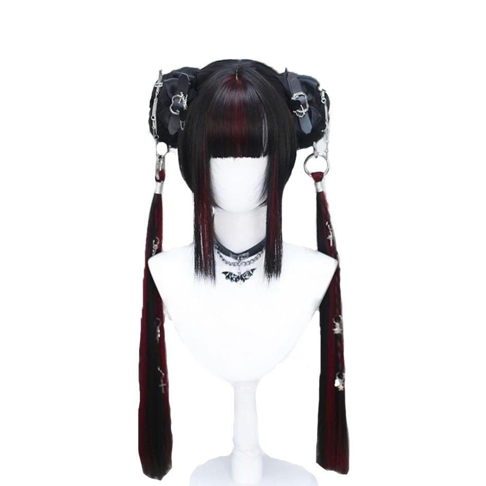 Synthetic Wig Lolita Cosplay Double Ponytail Long Straight Hair Anime Game Cosplay Hair Extensions Halloween Christmas Dress Up