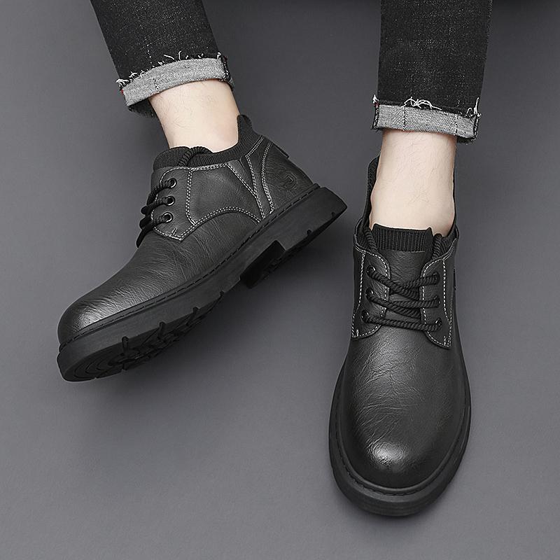 Retro Ankle Oxford Shoes Genuine Leather Men Thick Soled Boots  Boots Lace Up Outdoor Motorcycle Boots Business Sneakers Botas