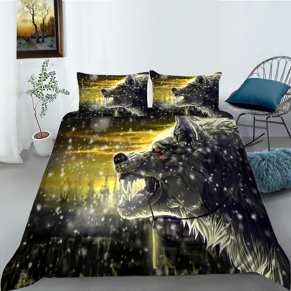 Pattern Wolf 3D Digital Printing Bedding Two Three Piece Set Polyester