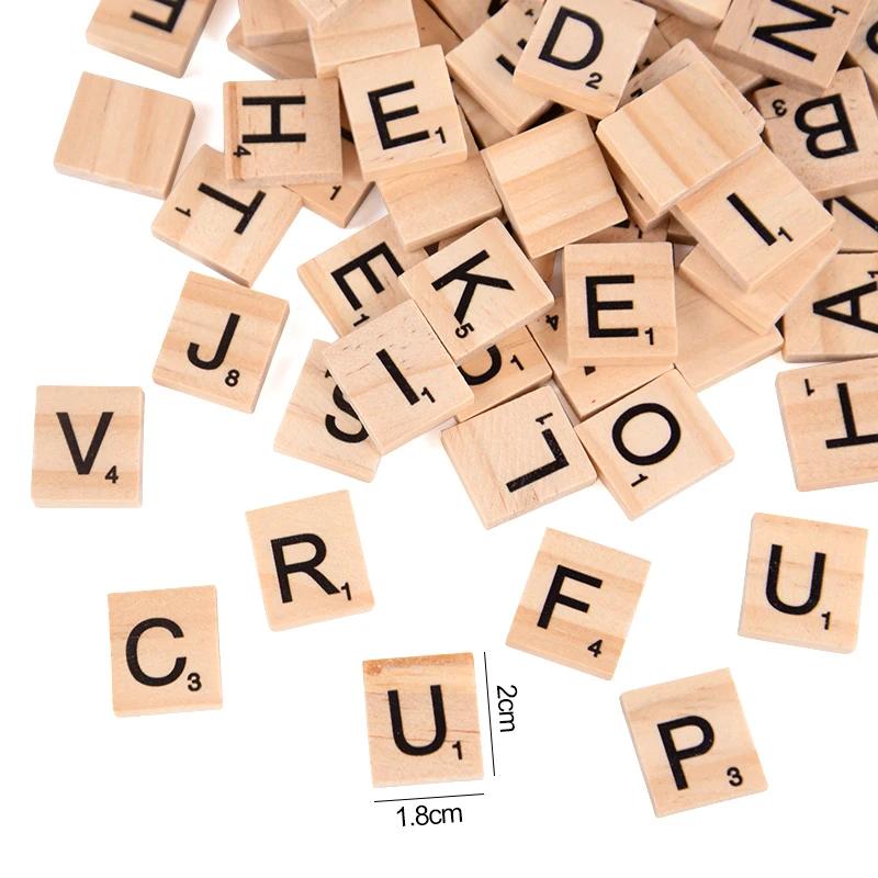 100Pcs Wood Tiles Letter Alphabet Number Wooden Block Educational Puzzle Toys For Kids Birthday Party Gifts Christmas Ornaments