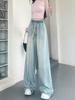 Women's High-Waisted Wide-Leg Ice Silk Jeans: Elastic Waist, Loose Fit, Slimming, Summer-Ready, Floor-Length.