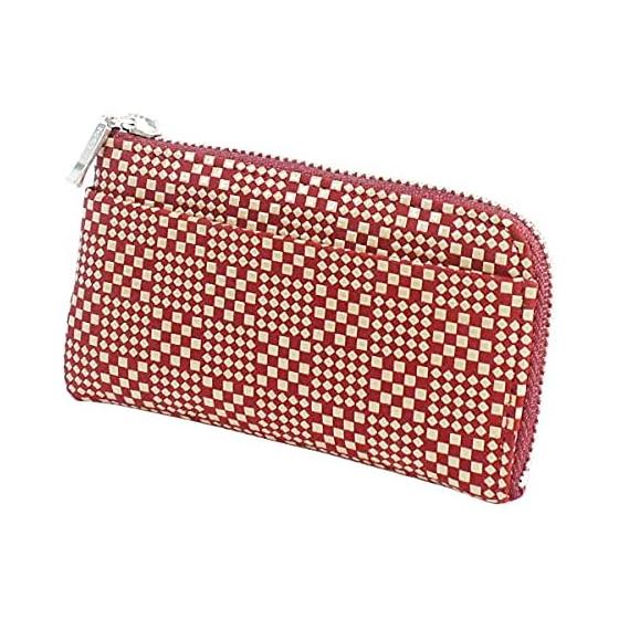 Inden-ya Inden Coin Case F-Coin Case 05 Deer Leather Red Base x White Lacquer Patterned Small Checkered Pattern 1005-13-167 Special Order Color 6.5cm