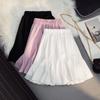 Damen Minirock mit elastischem Bund und Rüschensaum, lässig, fließend, einfarbig, Chiffon, A-Linie, Skort
