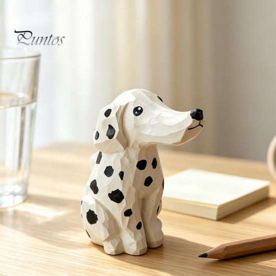 Creative Home Office Decor Handmade Dalmatian Dog Wooden Ornament, Hand Carved Basswood Ornament Animal Figurine, Sculpture for Window Minimalist