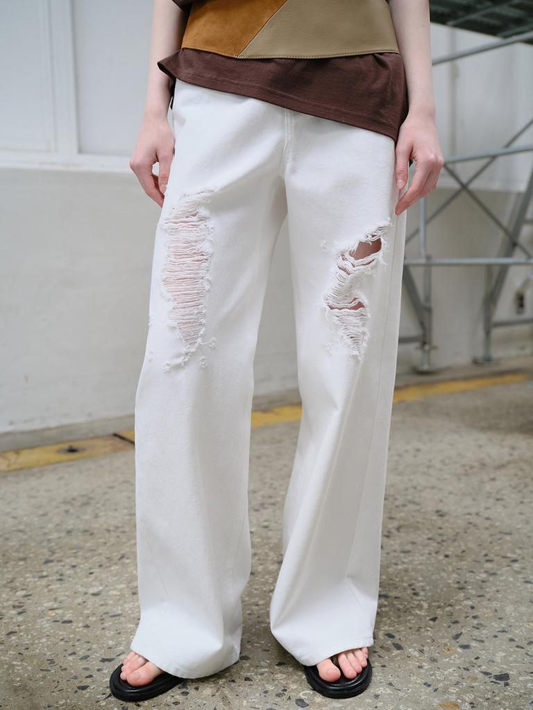 Leibeu Semi Wide Damage Denim Vj6Ml480_2Color