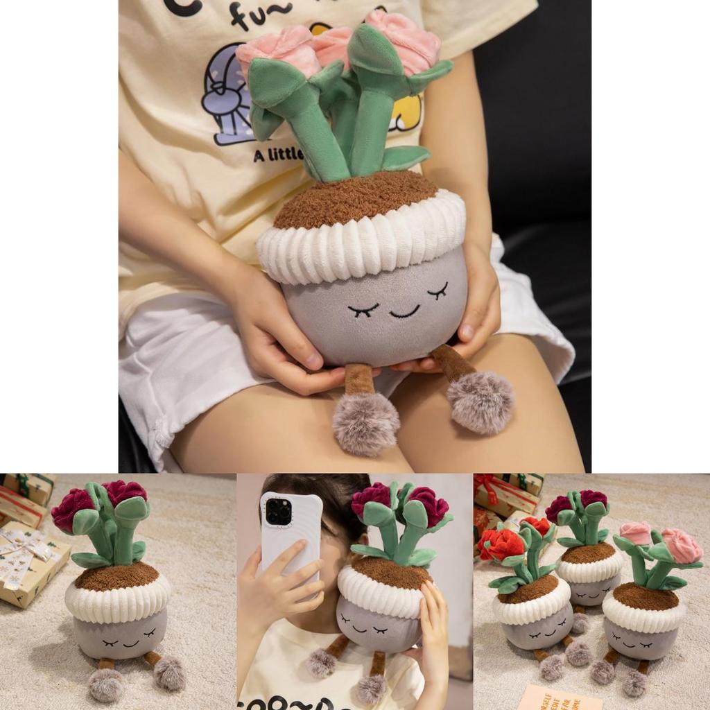 Plush Rose Flower Pot Plant Decor With Soft Pp Cotton For Living Room Ornament