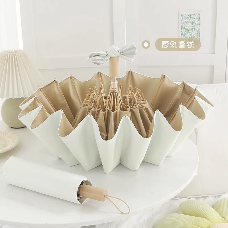 High-value solid color 16 fracture stacked umbrella, retro national wind umbrella, manual umbrella, UV protection, sun and rain protection