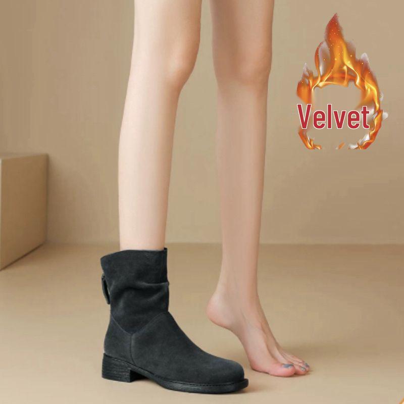 

2025 Women s Velvet Chunky Heel Ankle Boots: Autumn/Winter Slouchy Style with Back Zipper, Comfortable Martin Boots for Men and Women. 36