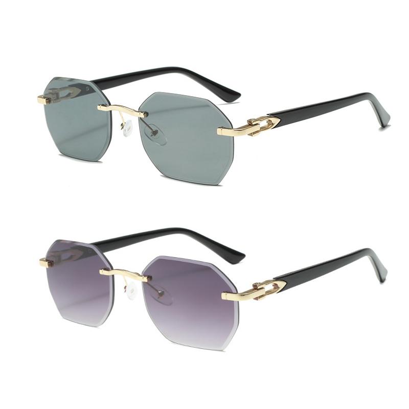 Fashionable 2Pcs/set Women Men Square Sunglasses Frameless Rectangular Sunglasses Gradient Sun Glasses Polygon Sunglasses