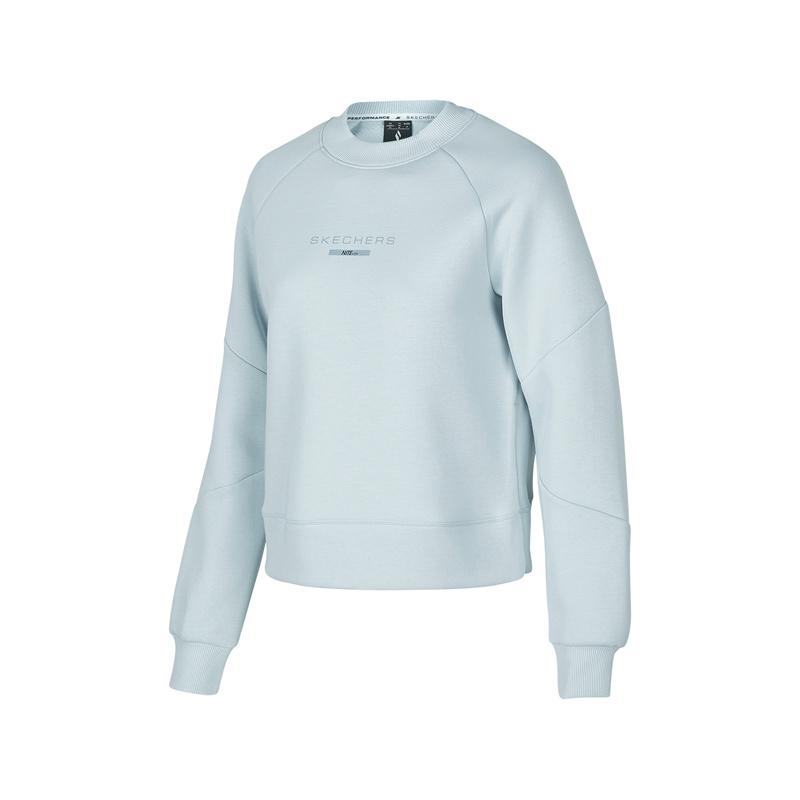 Skechers Comfort Sports Series Logo Letter Round Neck Long Sleeve Sweatshirt Women sweatshirt Pearl-Blue P424W013-01MZ S