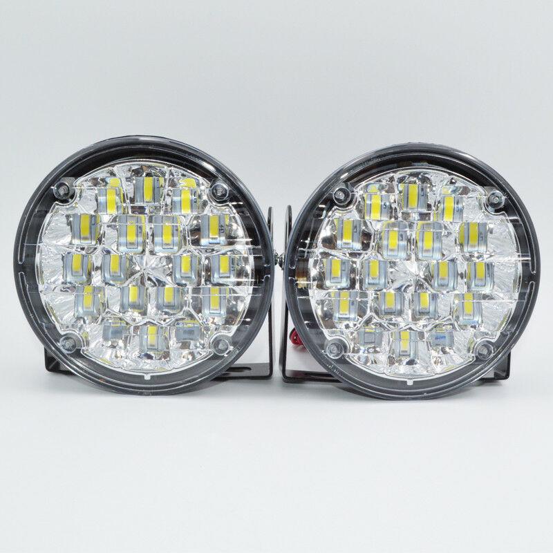 2pcs Car White LED Daytime Driving Light DRL 12V Waterproof Auto Fog Light Exterior Headlight for Truck Trailer RV Camper Lorry