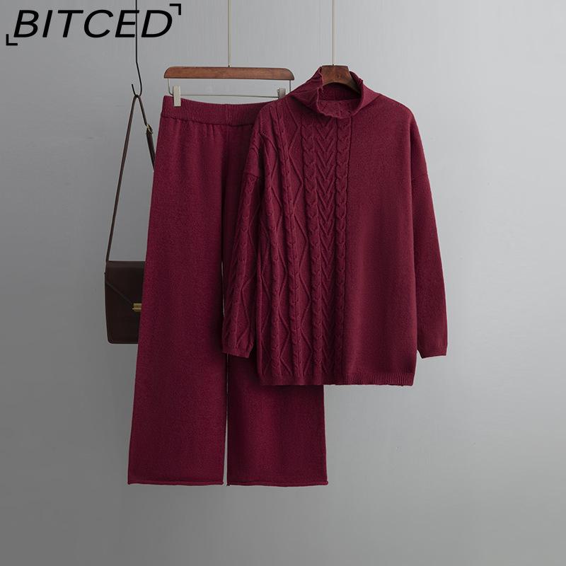 Autumn and Winter Large-sized High-neck Set, Fashionable, Gentle and Laid-back Style Sweater Two-piece Set, Solid Color Knitted