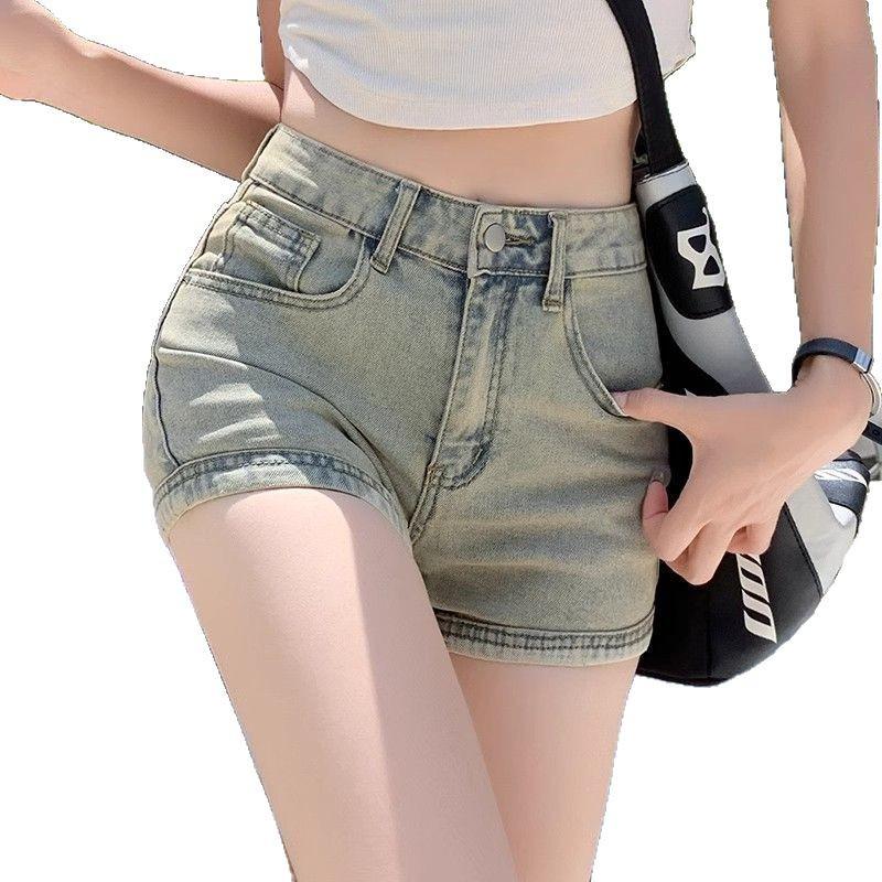 Summer 2025 Women's High-Waisted Stretch Denim Shorts - Slimming A-Line Hot Pants
