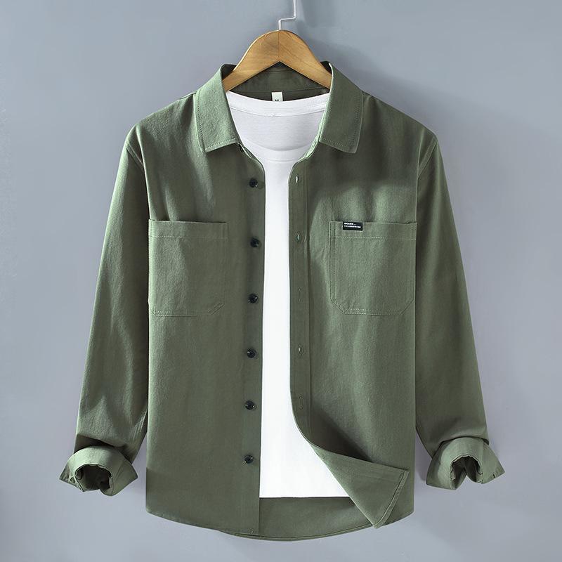 

Бавовняна повсякденна вільна чоловіча куртка-сорочка з довгими рукавами XL темно-зелений колір