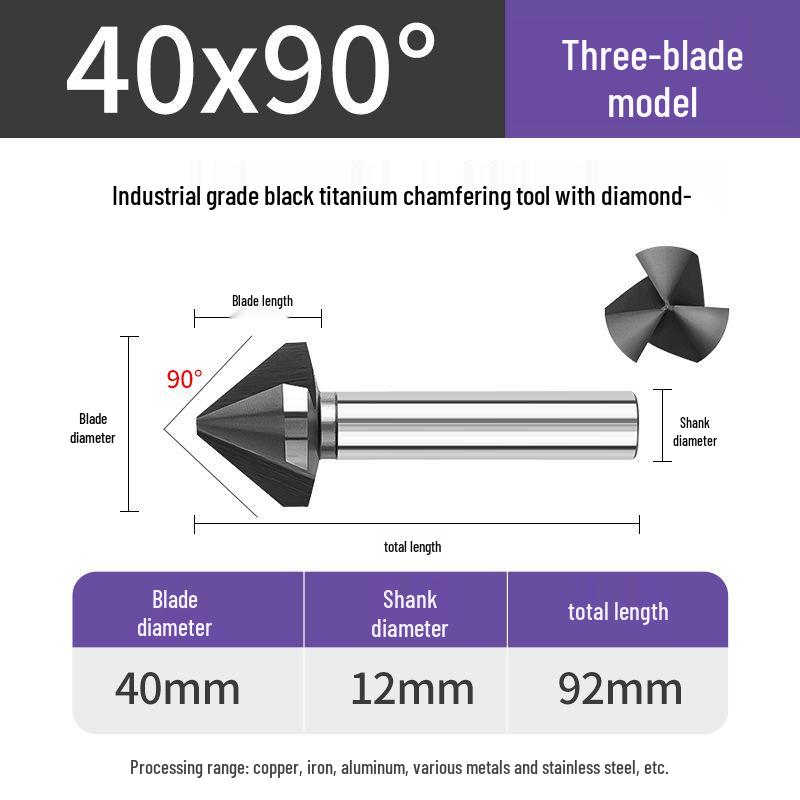 Cobalt Titanium-Plated Chamfering Drill for Stainless Steel - Single/Triple-Edge Countersink & Deburring Tool.