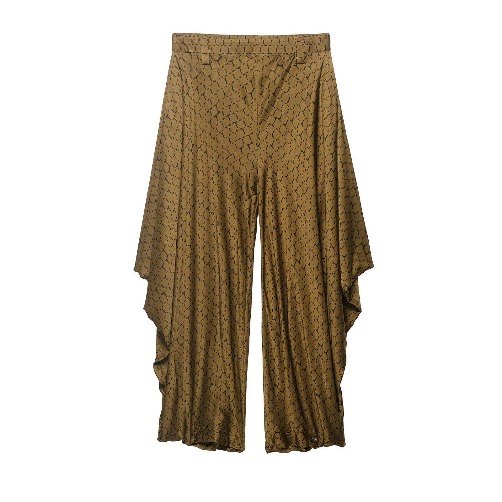 European & American Style Fashion Versatile Printed Pleated Pants Large