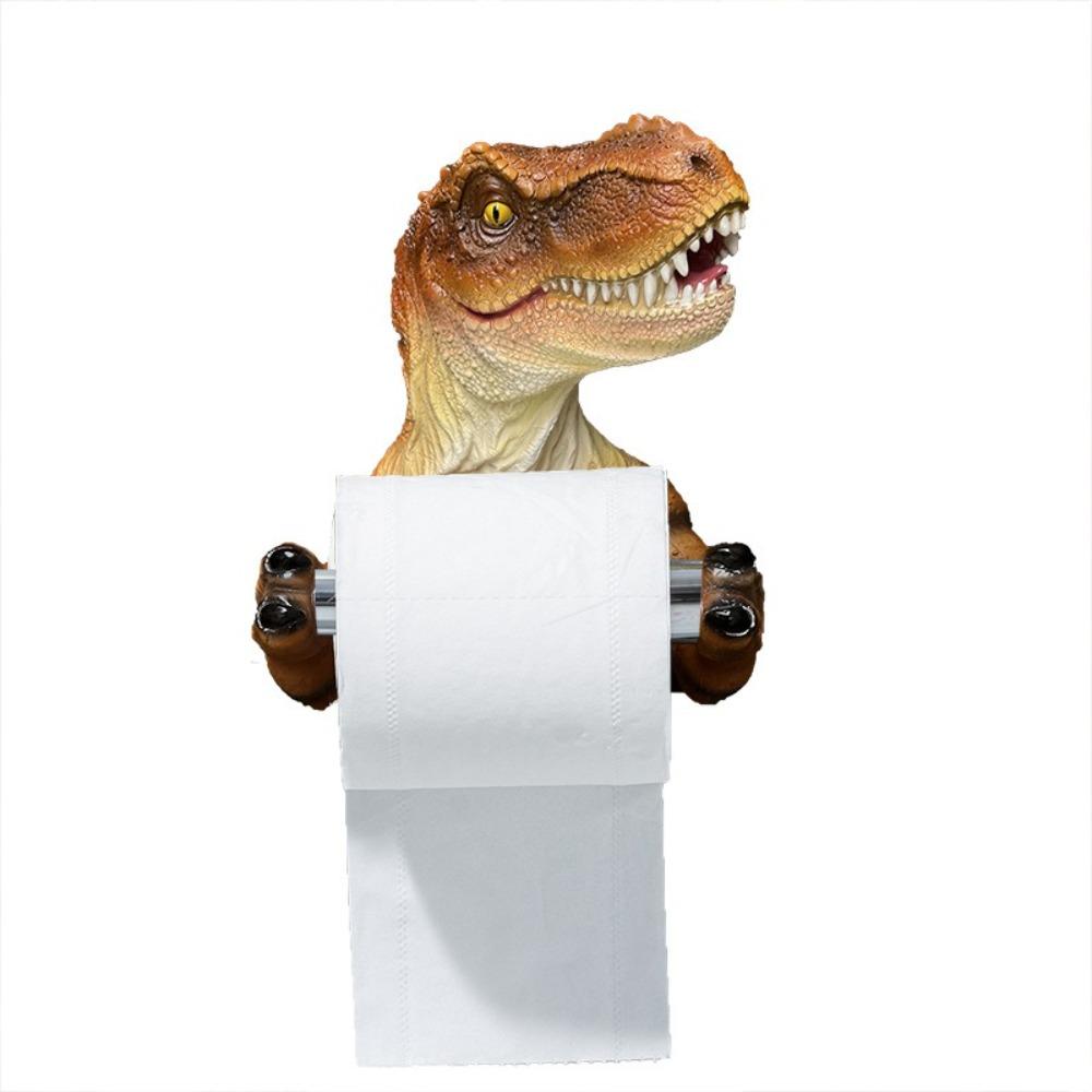 Drill-Free Dinosaur Toilet Paper Holder Wall Mounted Resin Paper Towel Dispenser For Kitchen