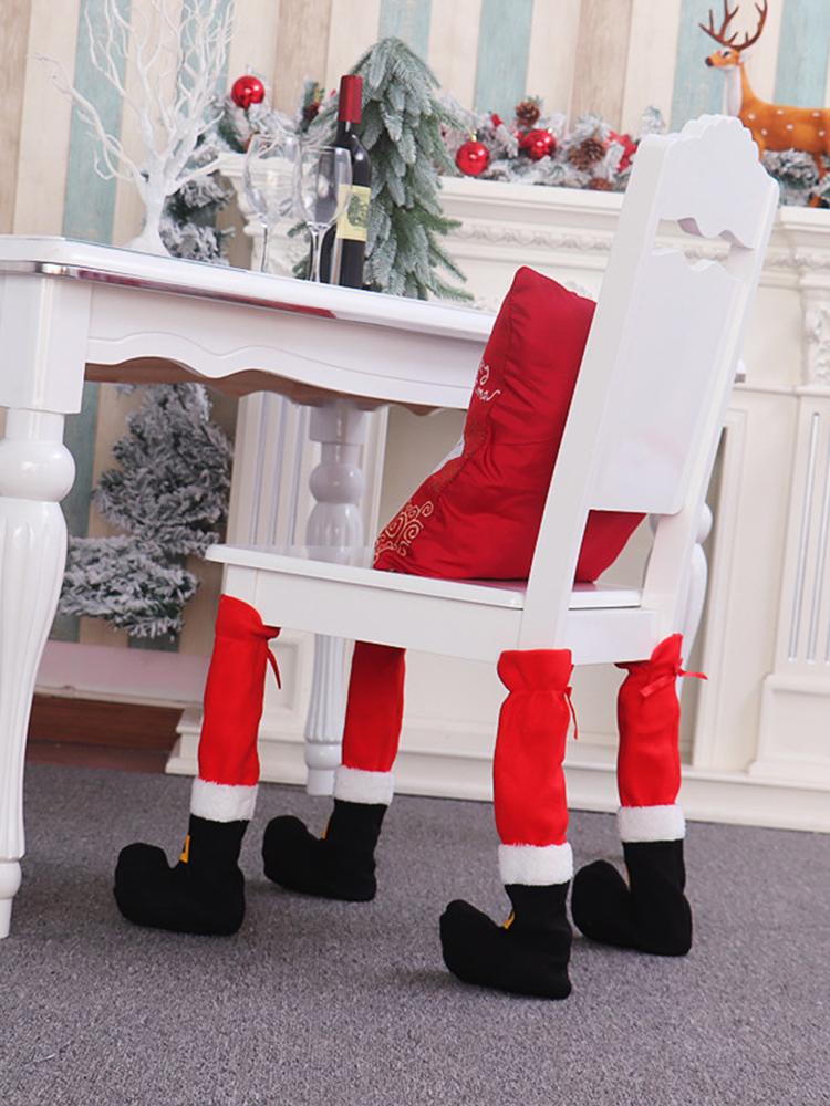 4 Pcs Xmas Chair Leg Cover Soft Flannelette Xmas Table Leg Cover Set for Home Hotel Shopping Mall