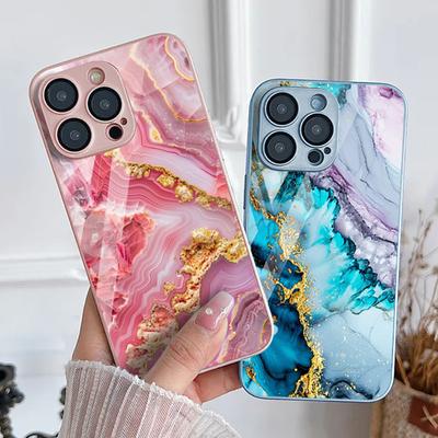 Tempered Glass Marble Stone Case For iPhone 11 Funda iPhone 16 13 14 15 Pro Max 12 XR 7 8 Plus X Xs SE 16promax 13promax Cover