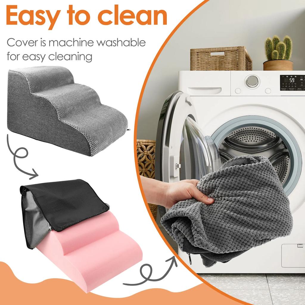 Curved Dog Stairs Ramp for High Beds and Sofa Climbing Pet Steps Nonslip Sponge Filling for Small Dogs and Cat