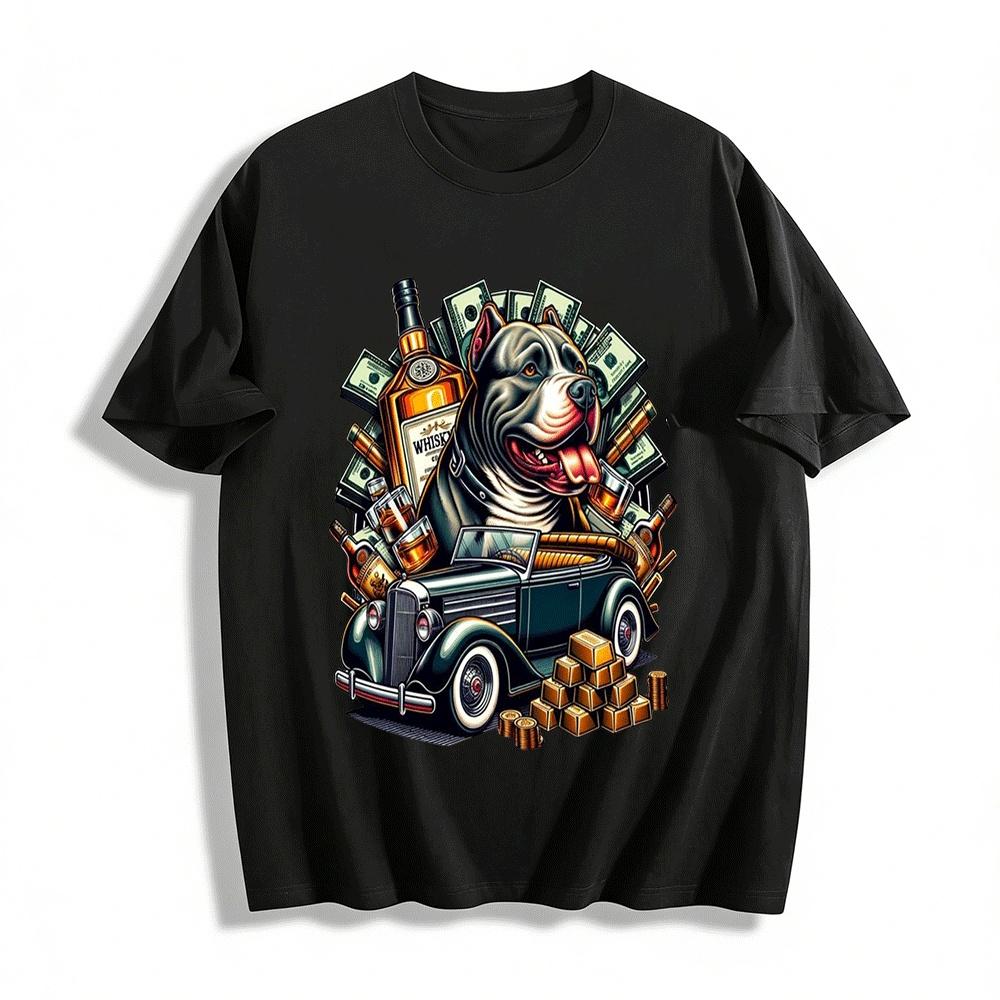 

Стильная футболка с принтом Pitbull Vintage Car Whiskey Money, повседневная, из чистого хлопка XXS