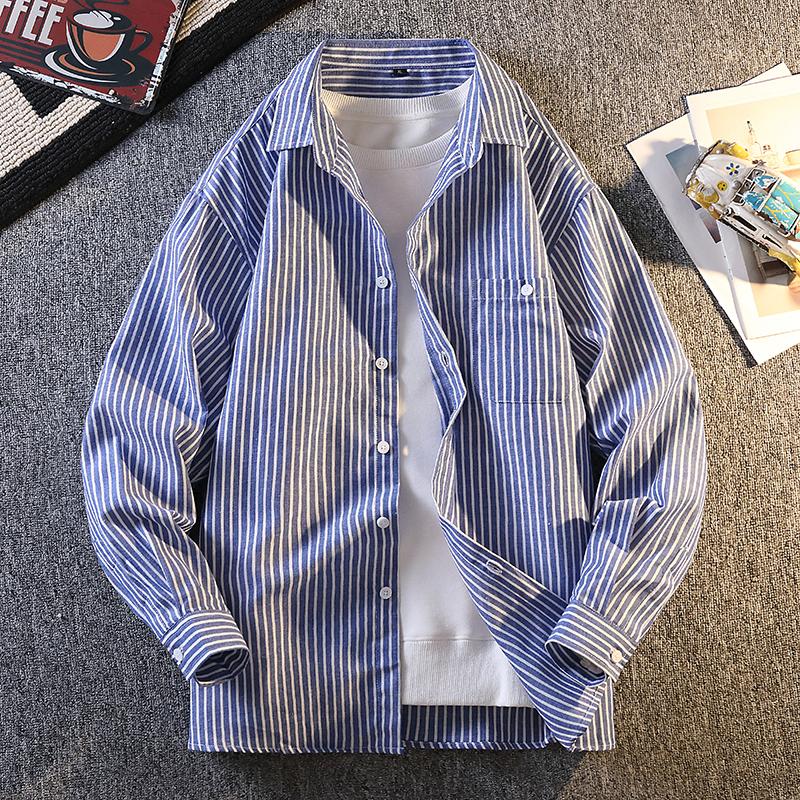 Camicia a Maniche Lunghe da Uomo Camicia Casual Larga Coreana Cappotto da Uomo