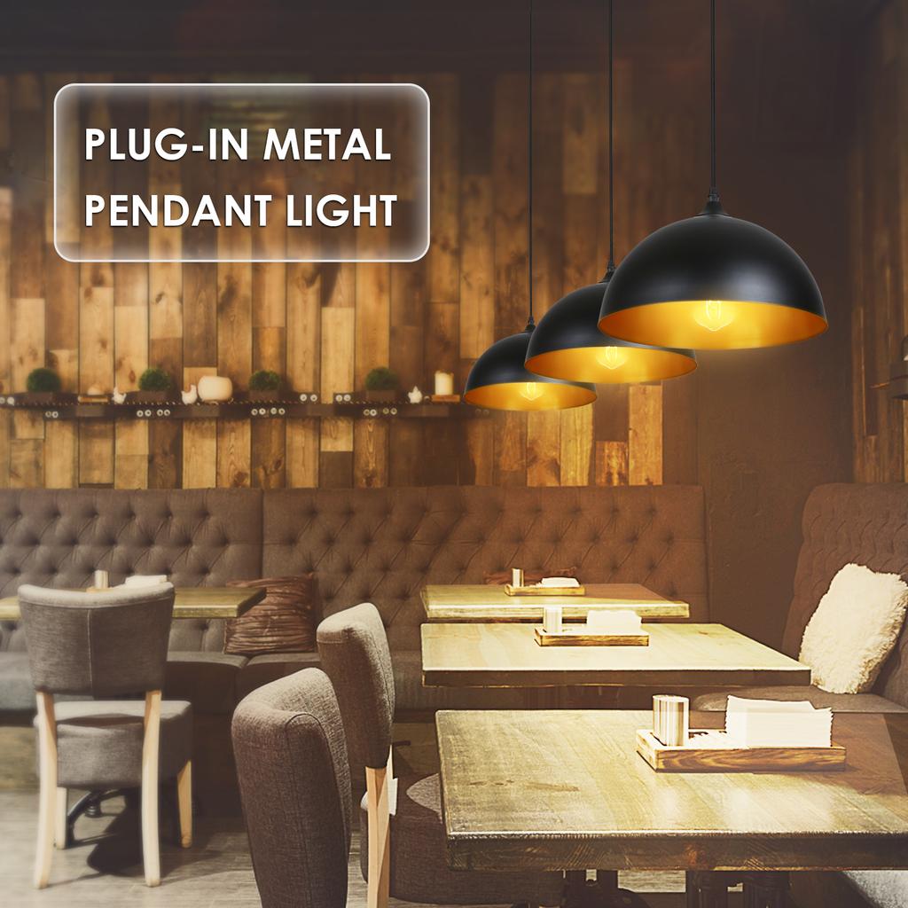 Tomshine Plug-in Metal Pendants Light Classic Black Lampshades Industrial Hanging Ceiling Lamp with